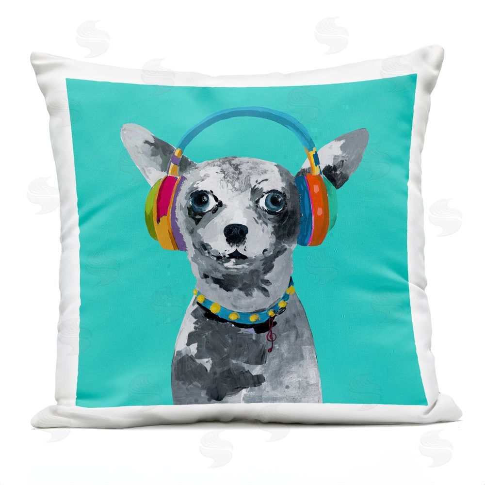 Lorenzo Collective Jammin' Pup on Blue Outdoor Printed Throw Pillow
