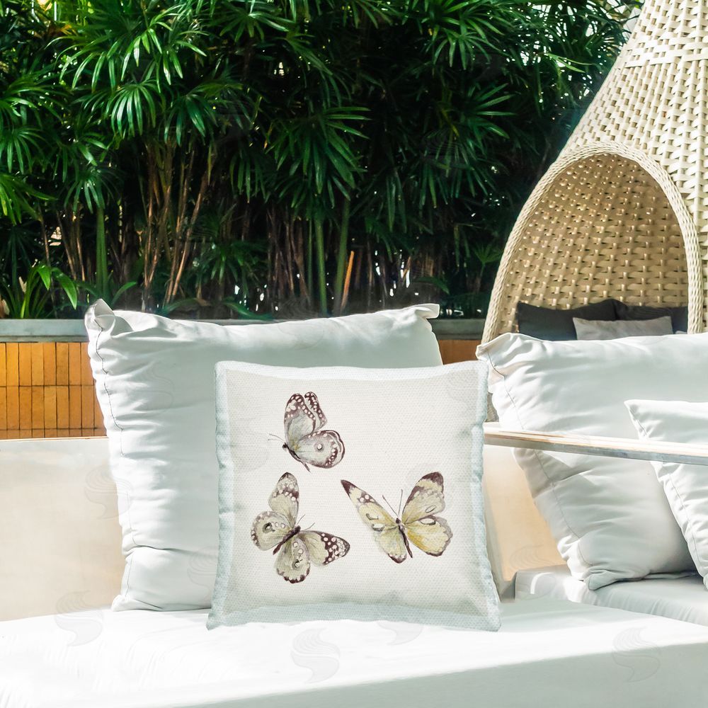 Patricia Pinto Neutral Isolated Butterflies Outdoor Printed Throw Pillow on Patio