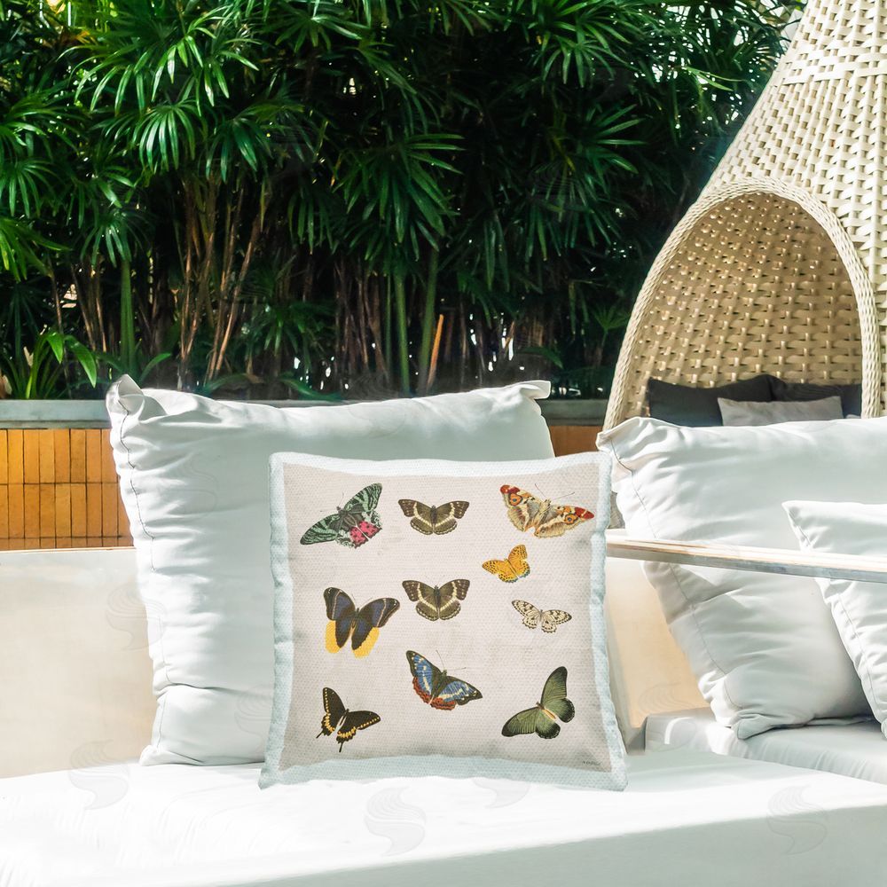 Dan Meneely Vintage Butterflies in Multiples Outdoor Printed Throw Pillow on Patio