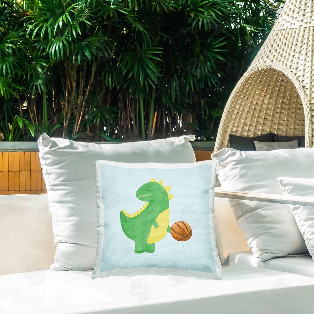 Lucille Price Baby Dino & Basketball Outdoor Printed Throw Pillow on Patio