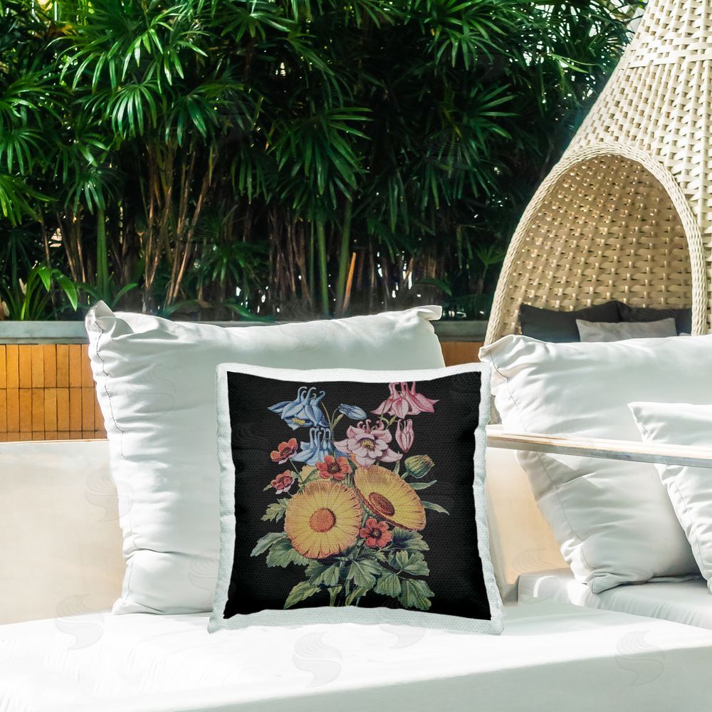 Dan Meneely Flower Bouquet on Black Outdoor Printed Throw Pillow on Patio