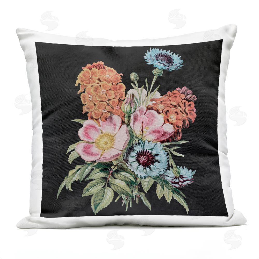 Dan Meneely Floral Bouquet on Black Outdoor Printed Throw Pillow