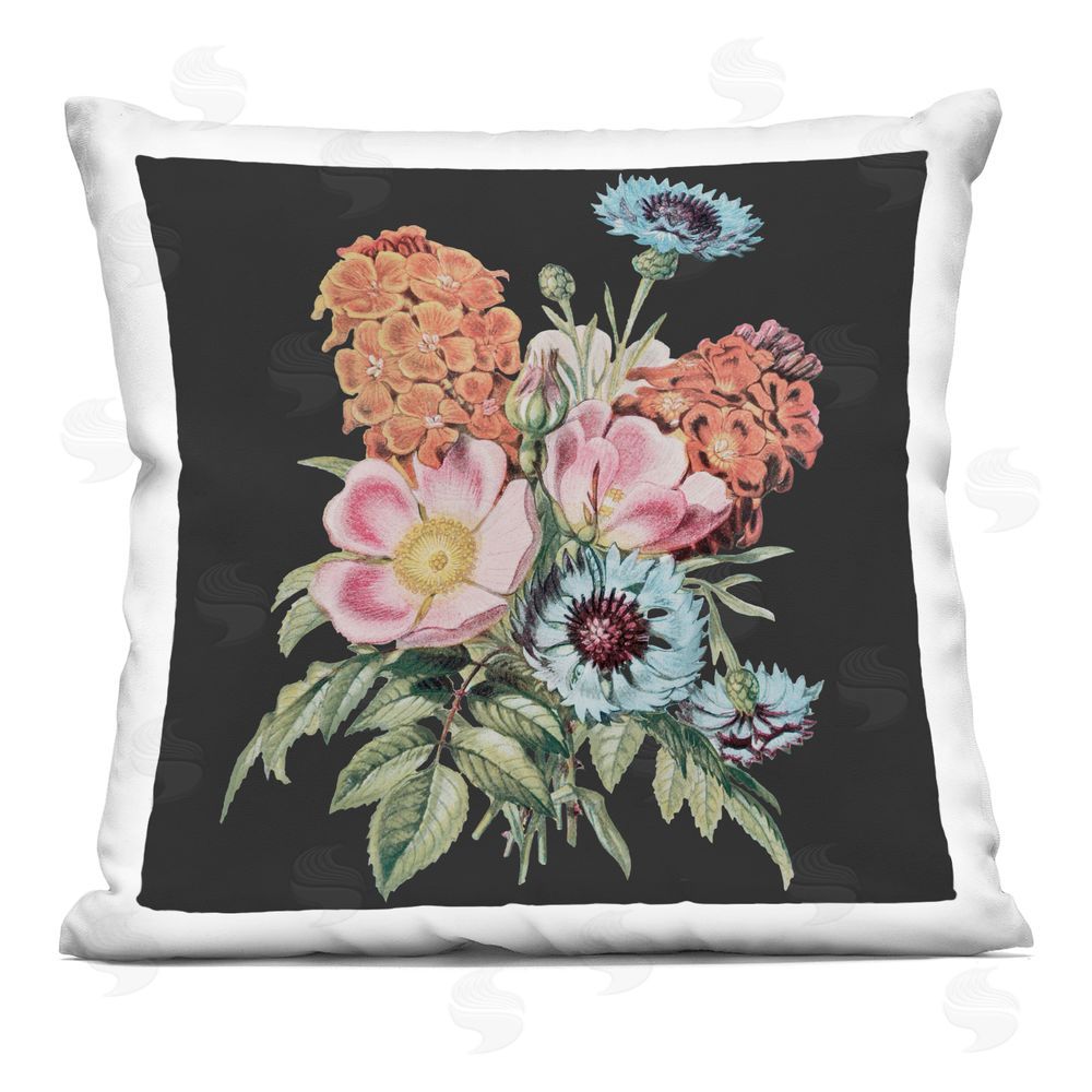Dan Meneely Floral Bouquet on Black Printed Throw Pillow
