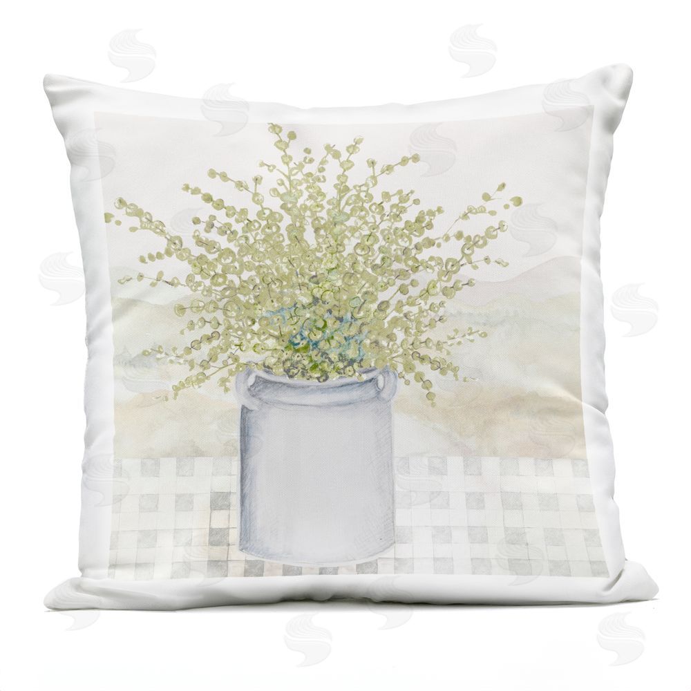 Janice Gaynor Garden Plant with Subtle Checkered Outdoor Printed Throw Pillow