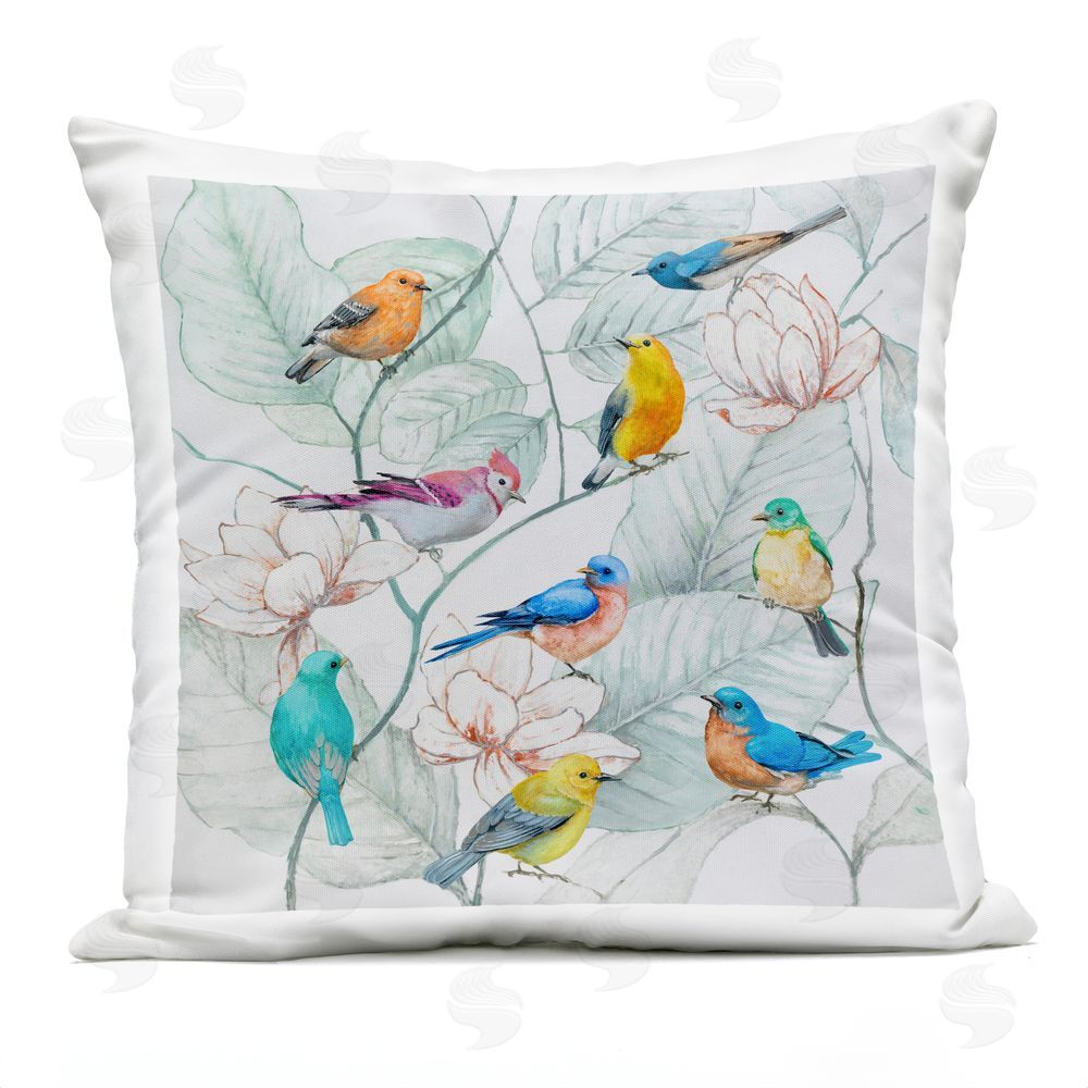 Lorenzo Collective Colorful Array of Birds Outdoor Printed Throw Pillow