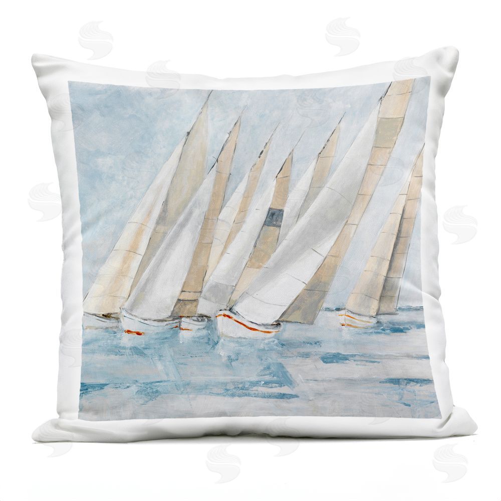 Lorenzo Collective Sailboat Regatta Coastal Scene Outdoor Printed Throw Pillow