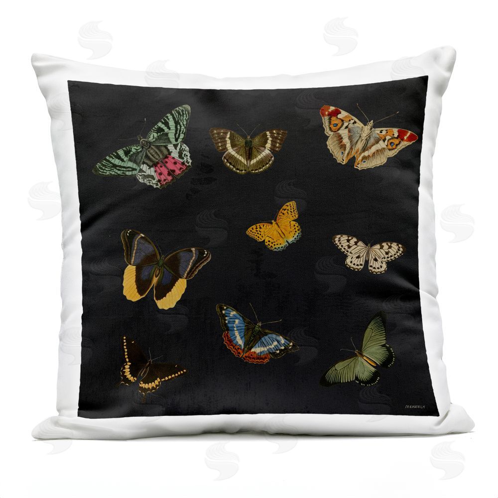 Dan Meneely Vintage Butterflies on Black Outdoor Printed Throw Pillow