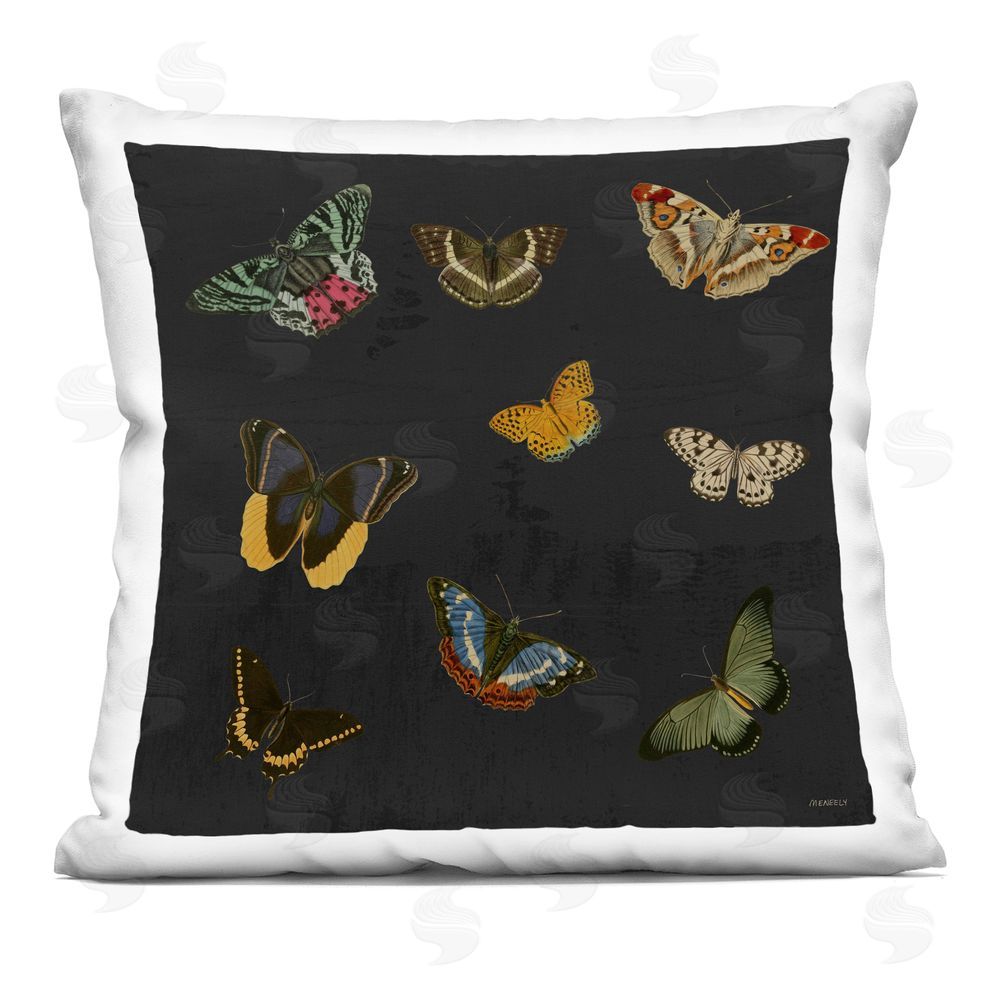 Dan Meneely Vintage Butterflies on Black Printed Throw Pillow