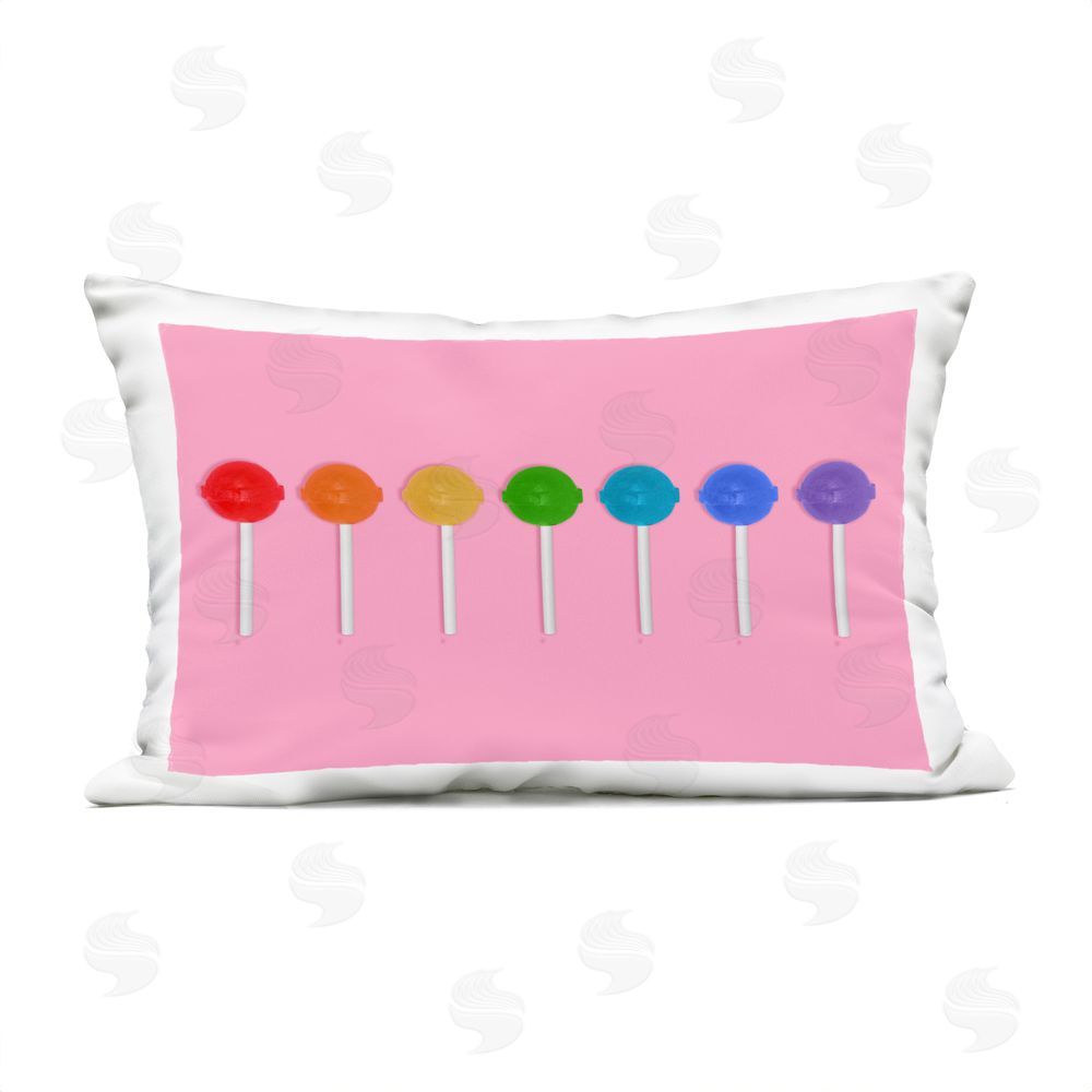 LISH Creative Rainbow Lollipops on Pink Outdoor Printed Lumbar Throw Pillow