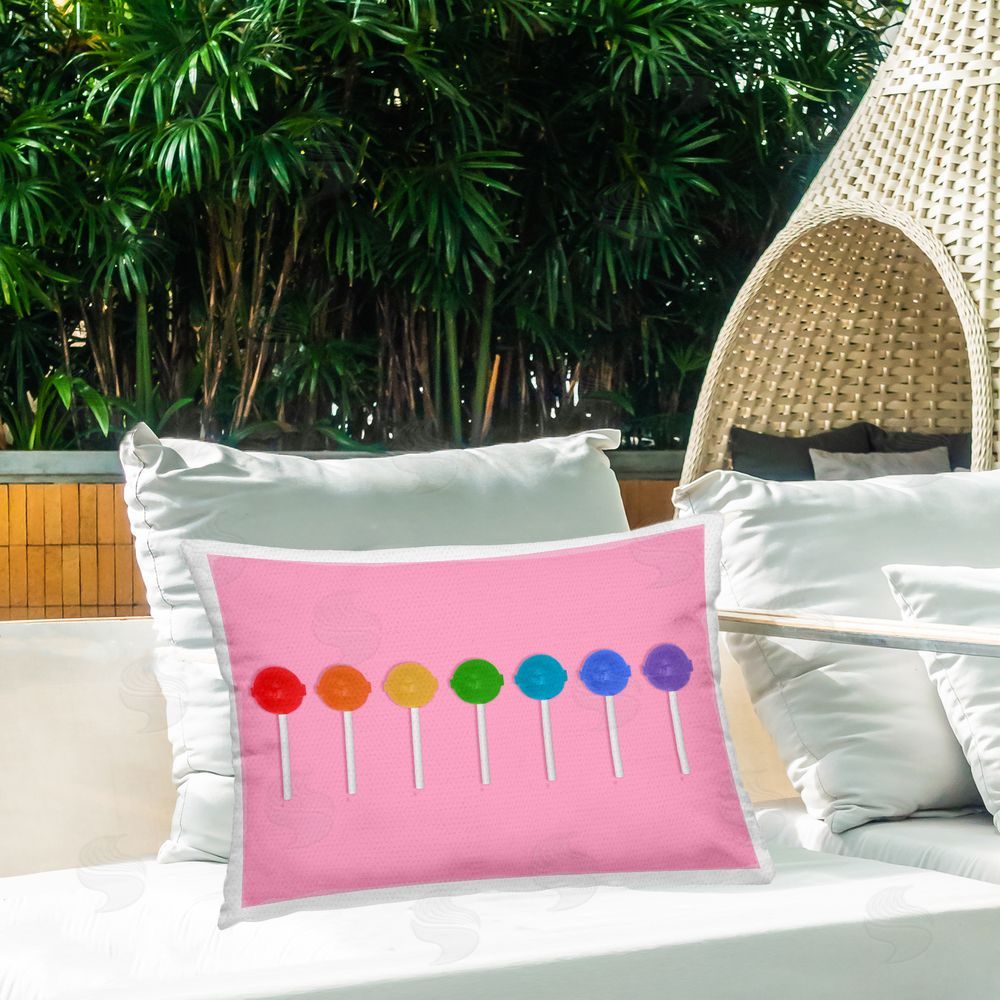 LISH Creative Rainbow Lollipops on Pink Outdoor Printed Lumbar Throw Pillow on Seat