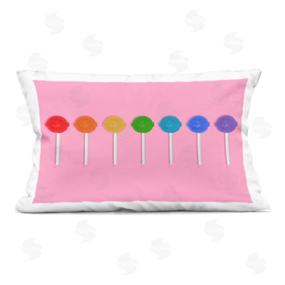 LISH Creative Rainbow Lollipops on Pink Printed Lumbar Throw Pillow