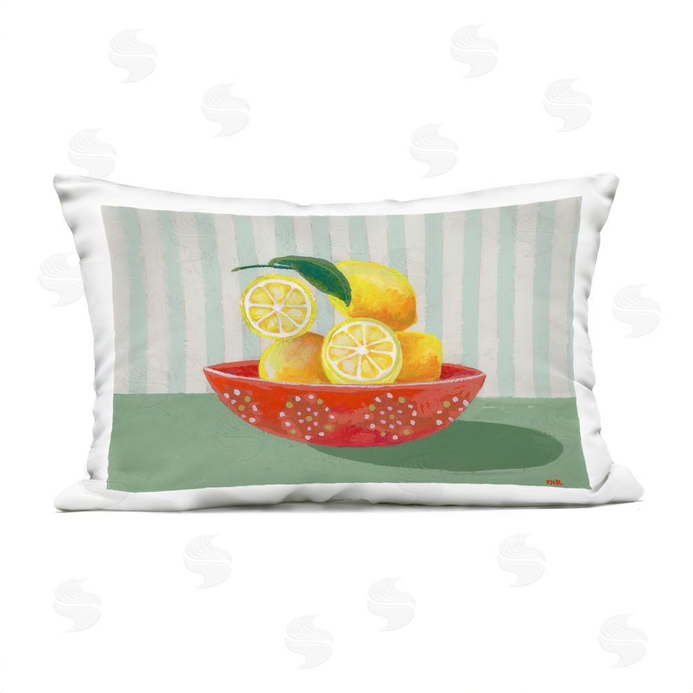 Rachael Reese Lemon Bowl with Stripes Outdoor Printed Lumbar Throw Pillow