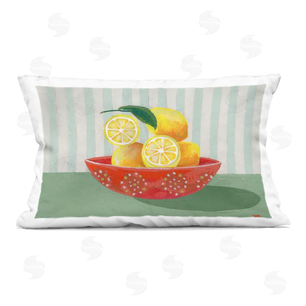 Rachael Reese Lemon Bowl with Stripes Printed Lumbar Throw Pillow