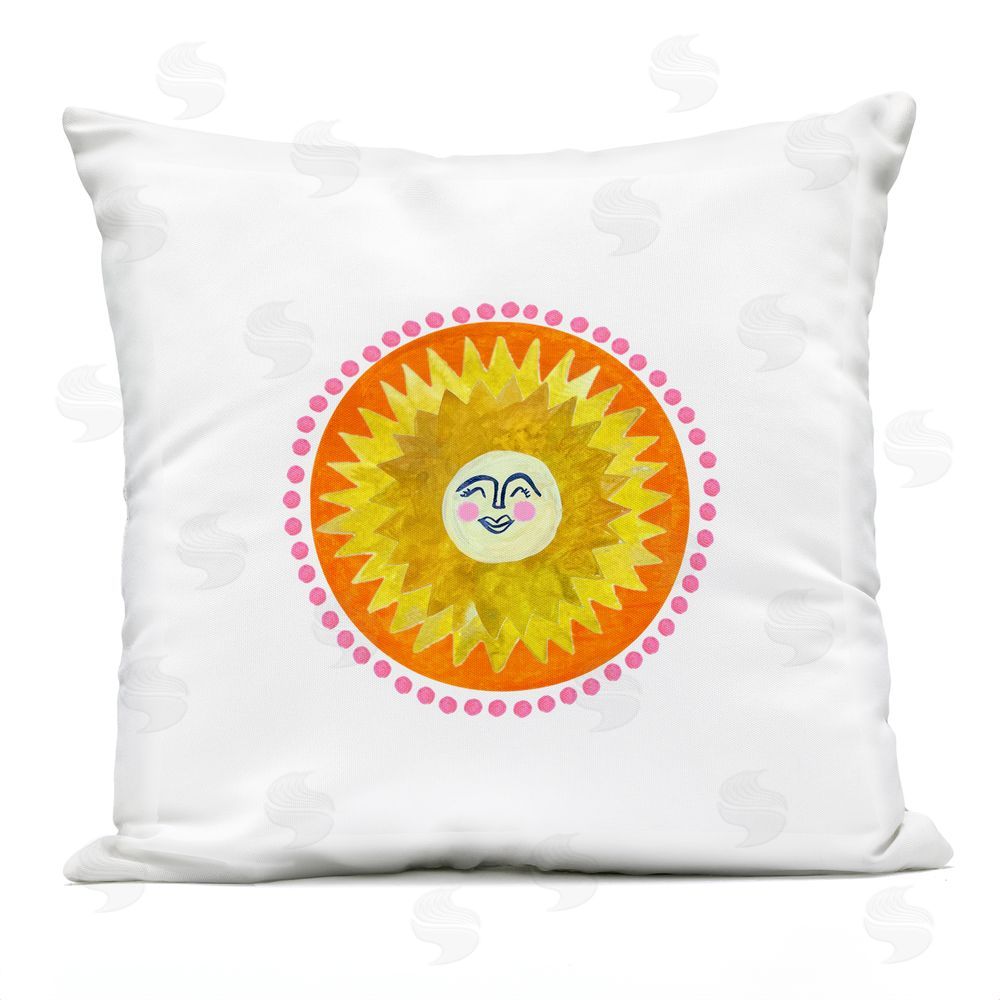 Katherine Herrell Studio Yellow & Orange Smiling Sun Outdoor Square Printed Throw Pillow