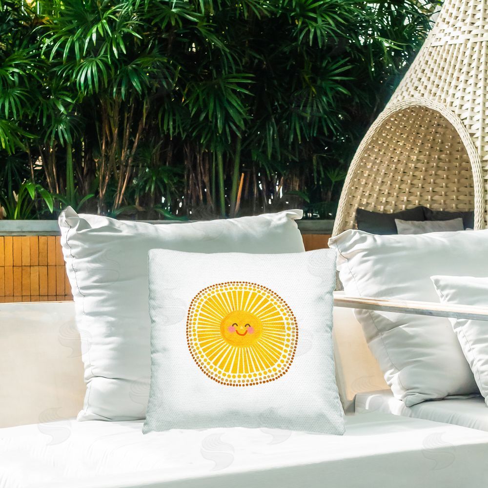 Katherine Herrell Studio Yellow Sun's Smile Outdoor Square Printed Throw Pillow on Seat