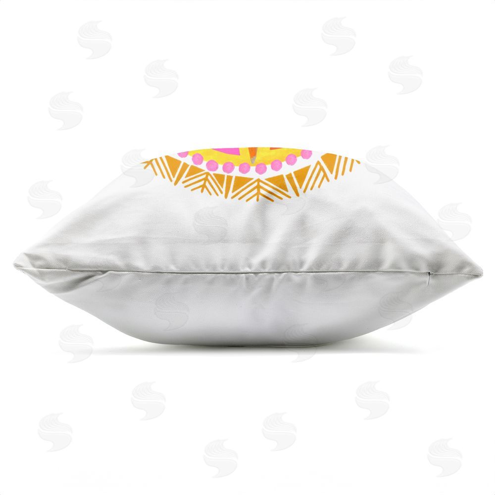Katherine Herrell Studio Boho Smiling Sun Rays Outdoor Square Printed Throw Pillow Side View with Zipper Detail
