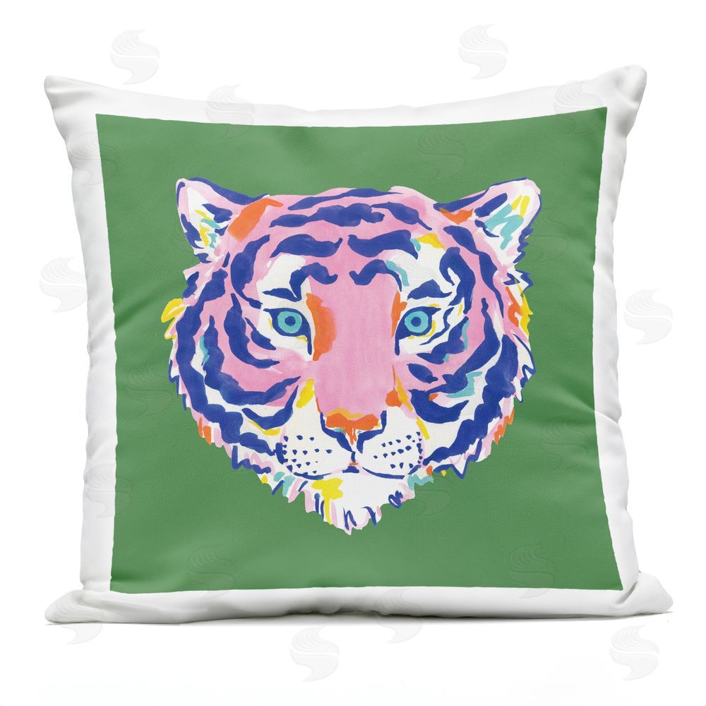 Karolina Sato Exotic Boho Tiger Face Outdoor Square Printed Throw Pillow