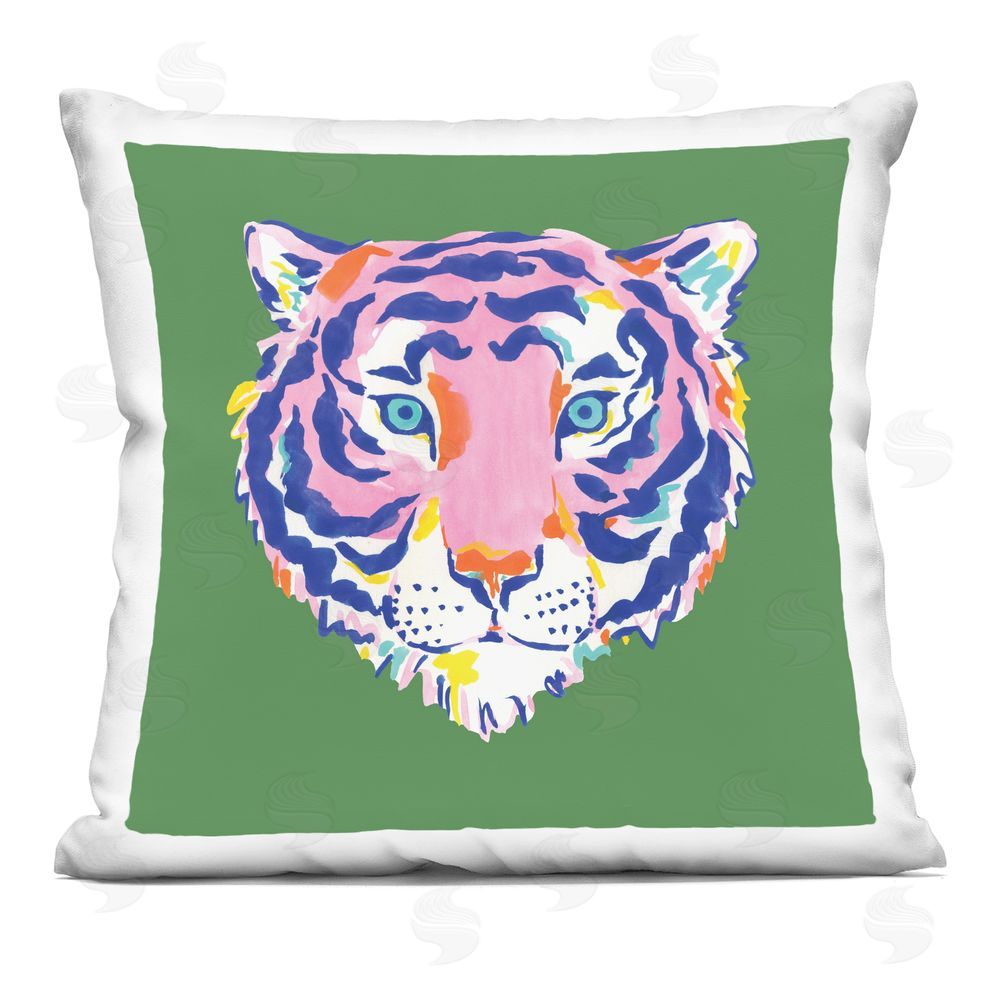 Karolina Sato Exotic Boho Tiger Face Square Printed Throw Pillow