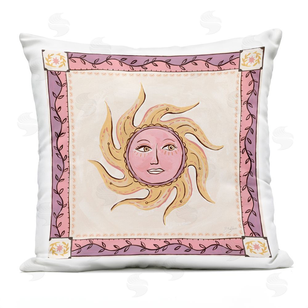 Two If By Sea Studios Pink Sun Face with Leaf Border Outdoor Square Printed Throw Pillow