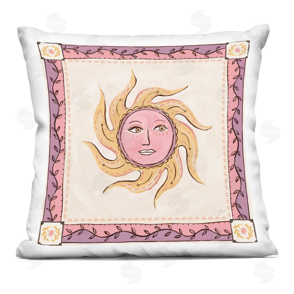 Two If By Sea Studios Pink Sun Face with Leaf Border Square Printed Throw Pillow