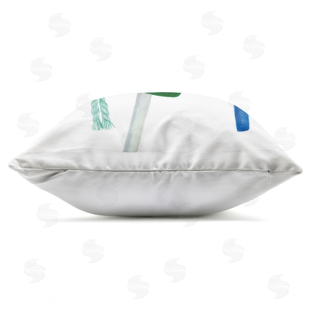 2021 Co. Vibrant Coastal Buoys over White Outdoor Square Printed Throw Pillow Side View with Zipper Detail