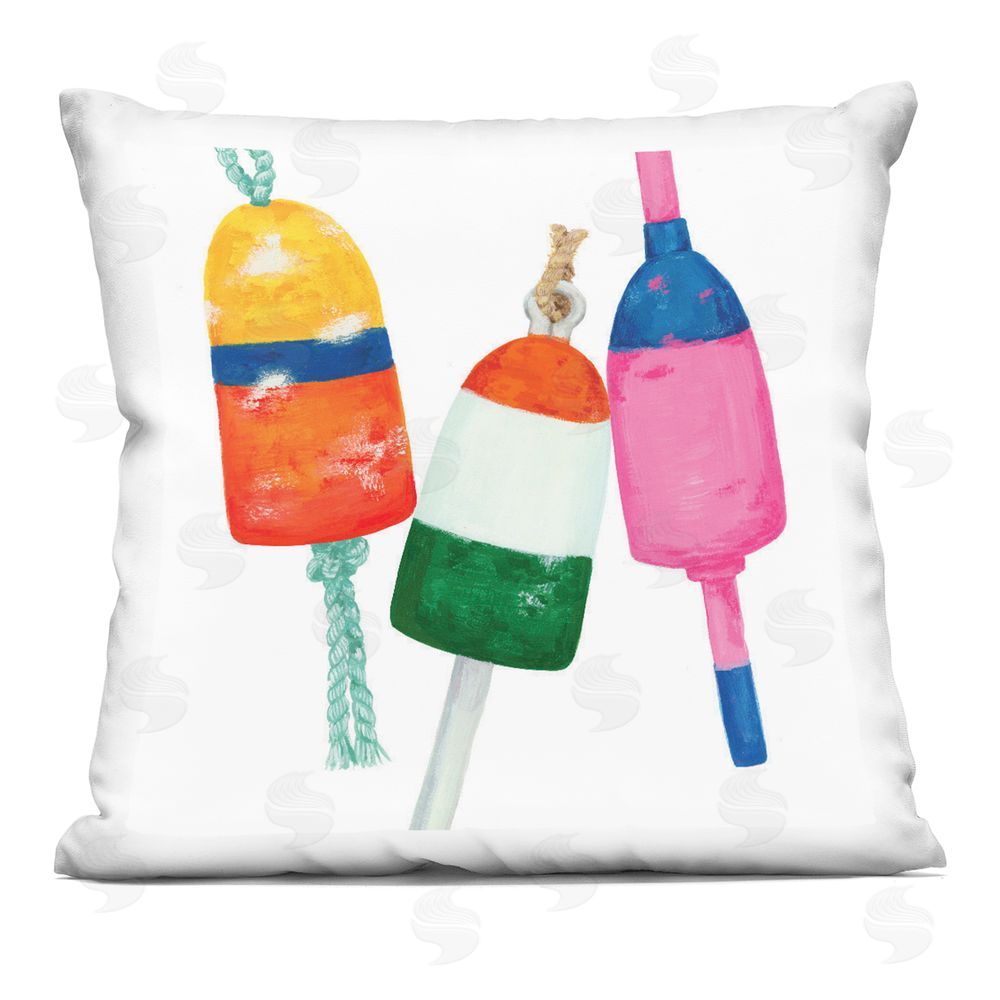 2021 Co. Vibrant Coastal Buoys over White Square Printed Throw Pillow