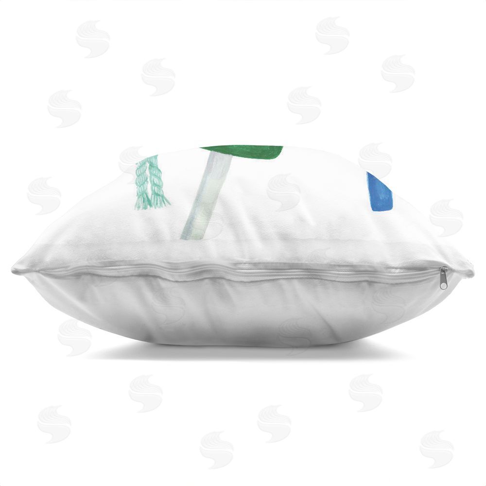 2021 Co. Vibrant Coastal Buoys over White Square Printed Throw Pillow Side View with Zipper Detail