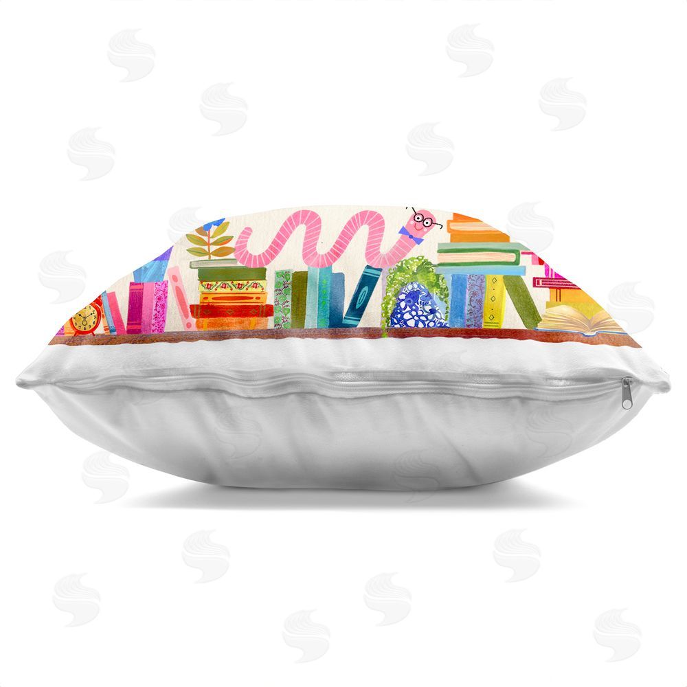 Katherine Herrell Studio Good Day To Read A Book Square Printed Throw Pillow Side View with Zipper Detail