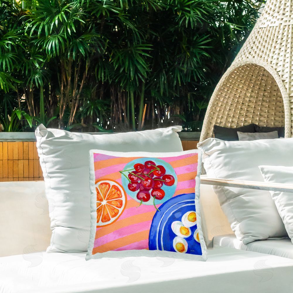 Rachael Reese Summer Snacks Picnic Blanket Outdoor Square Printed Throw Pillow on Seat