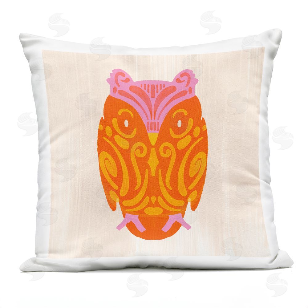 The Paper Curator Vibrant Folk Owl Motif Outdoor Square Printed Throw Pillow