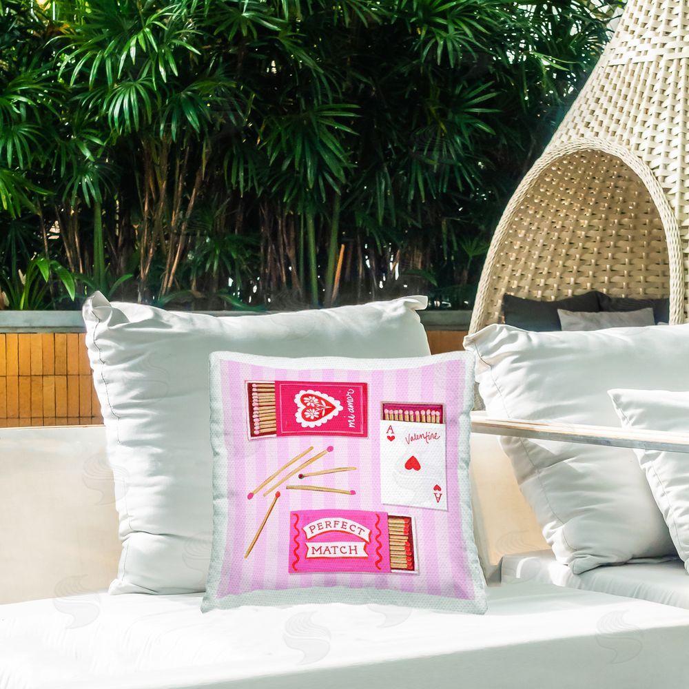 Rachael Reese Perfect Match Valentine Matchboxes Outdoor Square Printed Throw Pillow on Seat