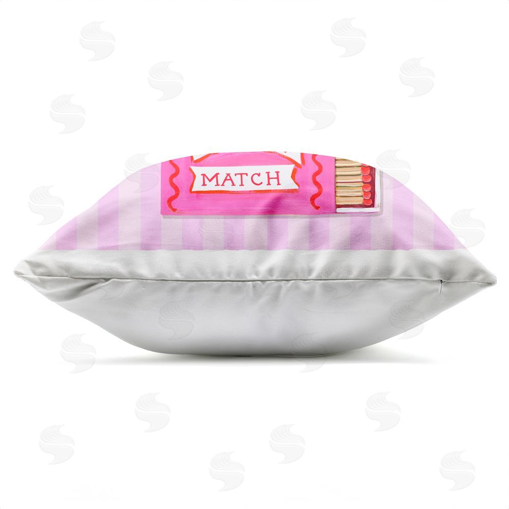 Rachael Reese Perfect Match Valentine Matchboxes Outdoor Square Printed Throw Pillow Side View with Zipper Detail