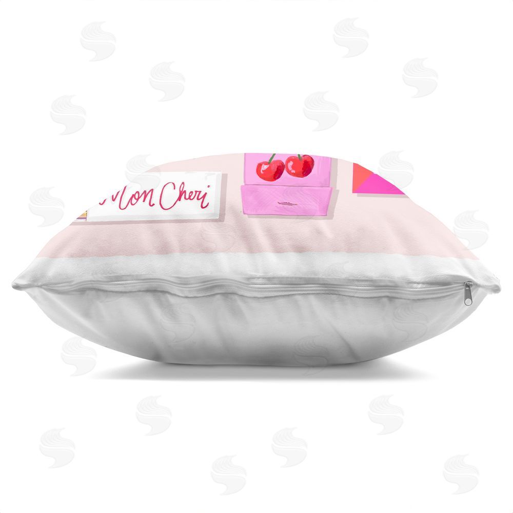 Rachael Reese Je T'aime Matchbox Set Square Printed Throw Pillow Side View with Zipper Detail