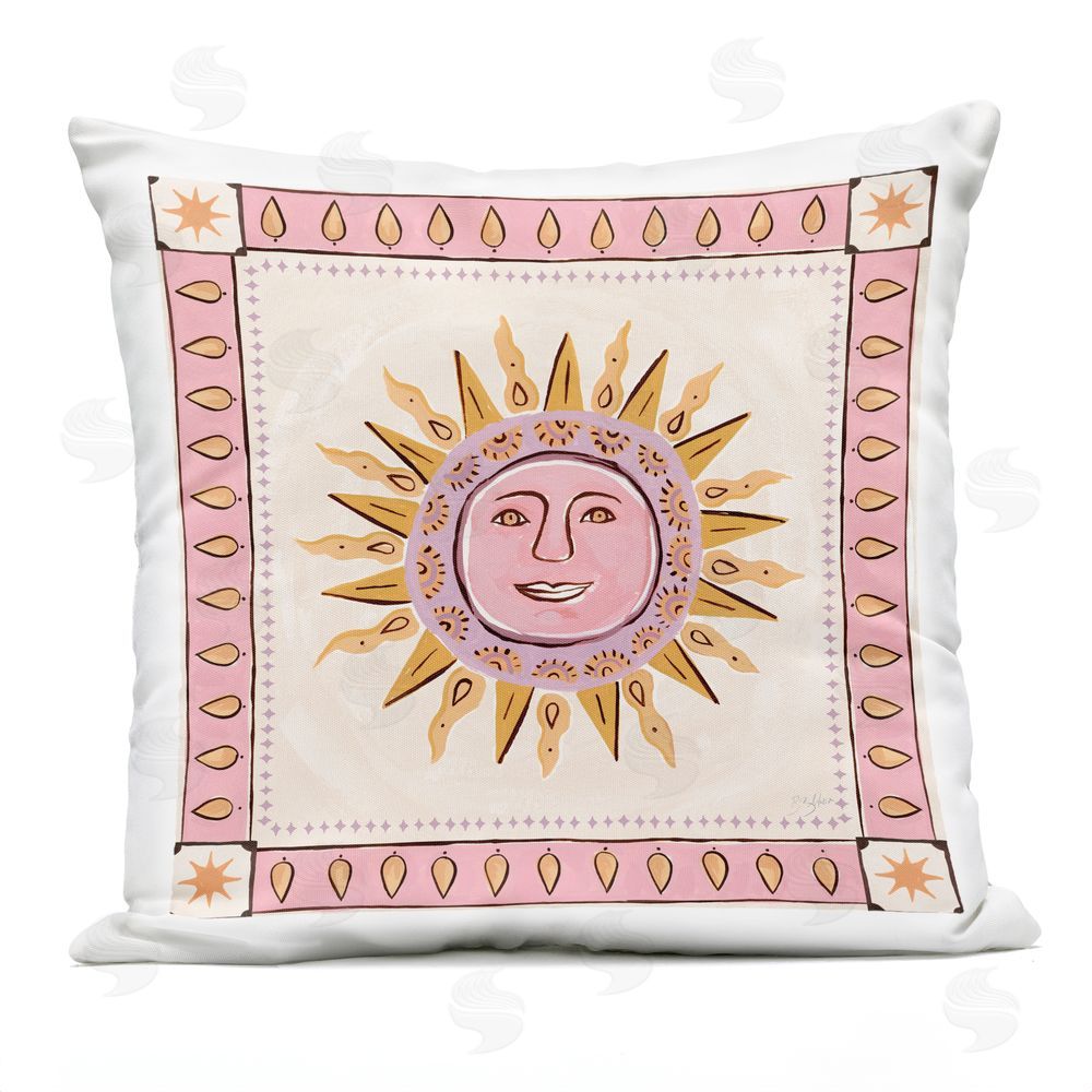 Two If By Sea Studios Smiling Sun with Pink Border Outdoor Square Printed Throw Pillow