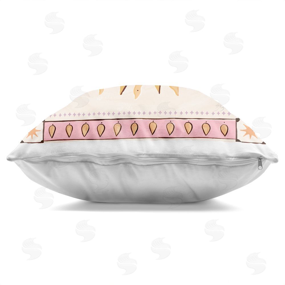 Two If By Sea Studios Smiling Sun with Pink Border Square Printed Throw Pillow Side View with Zipper Detail