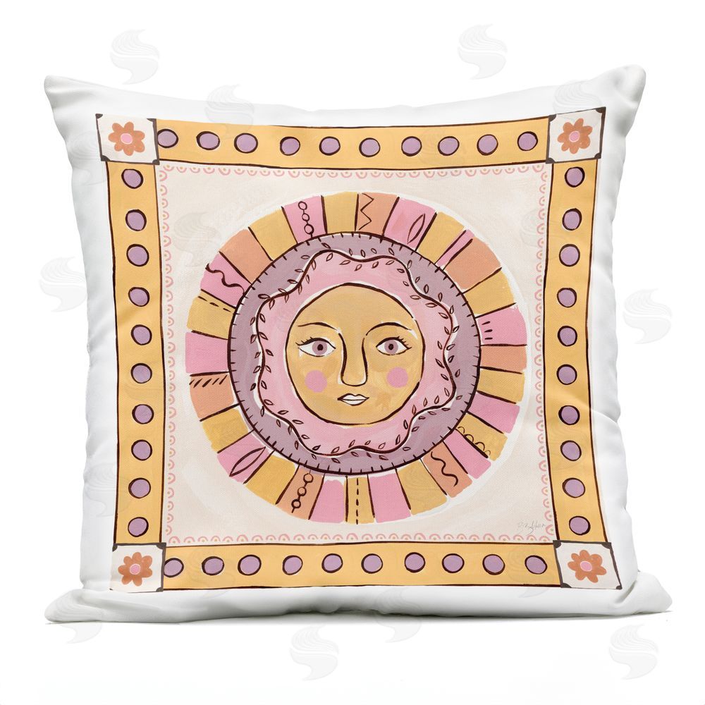 Two If By Sea Studios Pastel Sun Face with Border Outdoor Square Printed Throw Pillow