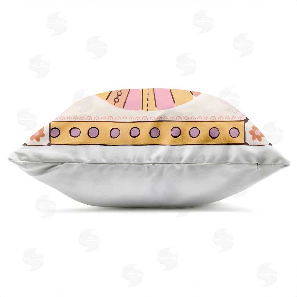 Two If By Sea Studios Pastel Sun Face with Border Outdoor Square Printed Throw Pillow Side View with Zipper Detail
