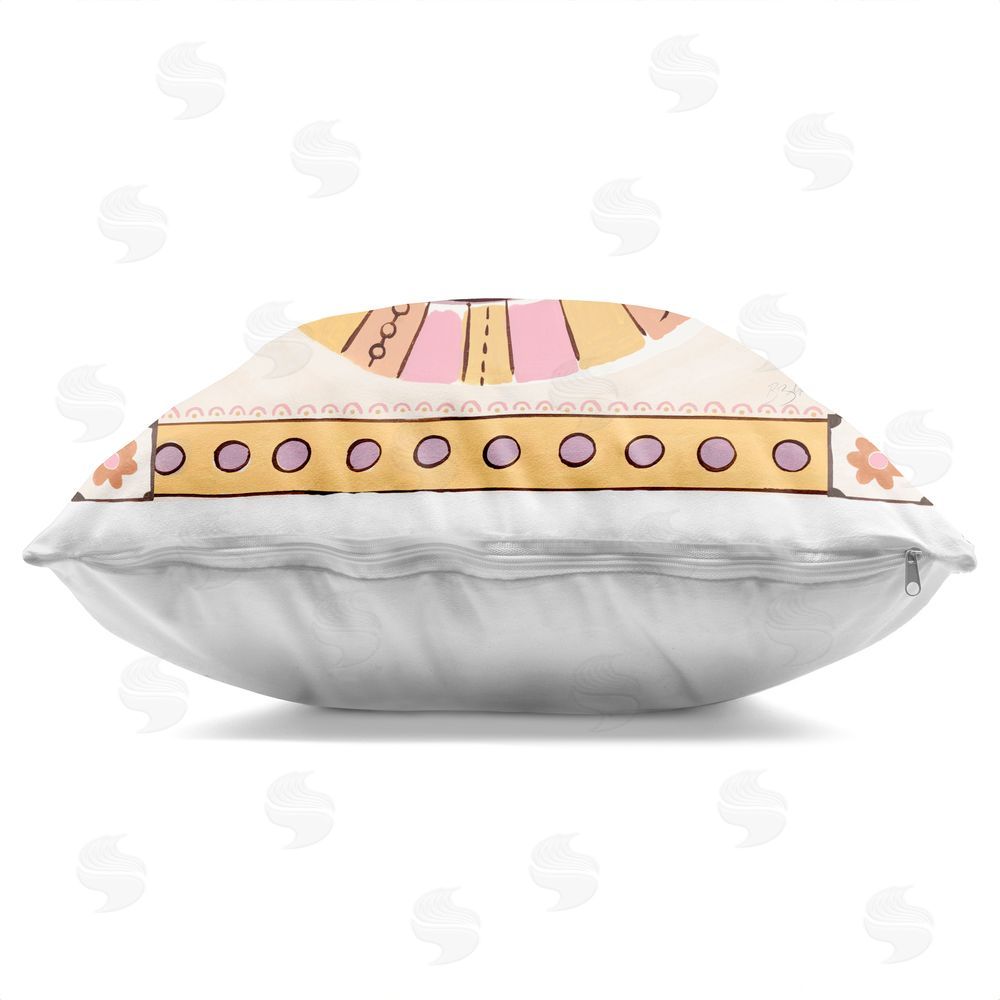 Two If By Sea Studios Pastel Sun Face with Border Square Printed Throw Pillow Side View with Zipper Detail