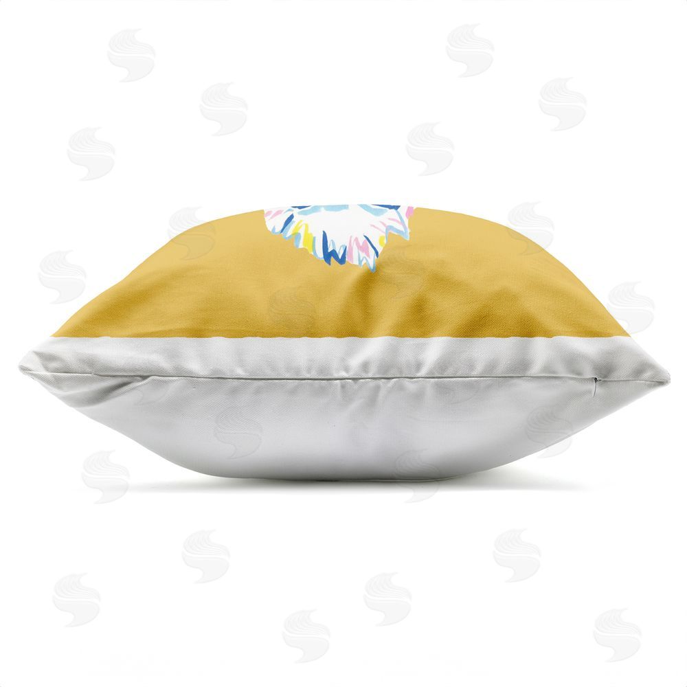 Karolina Sato Blue Tiger over Yellow Outdoor Square Printed Throw Pillow Side View with Zipper Detail