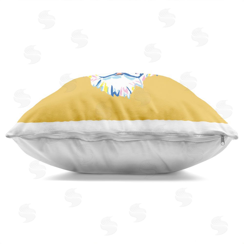 Karolina Sato Blue Tiger over Yellow Square Printed Throw Pillow Side View with Zipper Detail