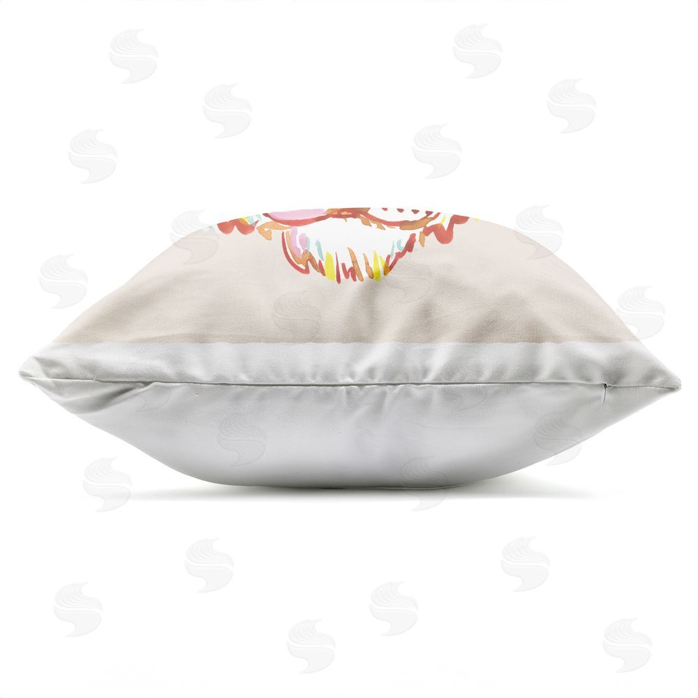 Karolina Sato Orange Boho Tiger Face Outdoor Square Printed Throw Pillow Side View with Zipper Detail