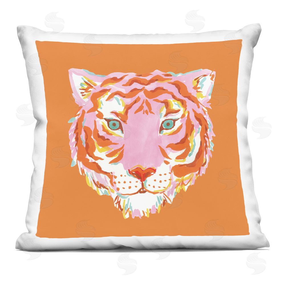 Karolina Sato Fun Bold Orange Tiger Square Printed Throw Pillow
