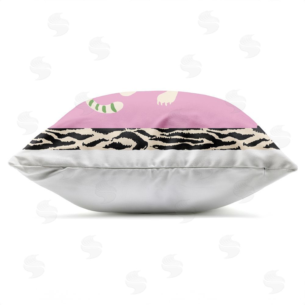 Karolina Sato Purple & Green Twin Tigers Outdoor Square Printed Throw Pillow Side View with Zipper Detail