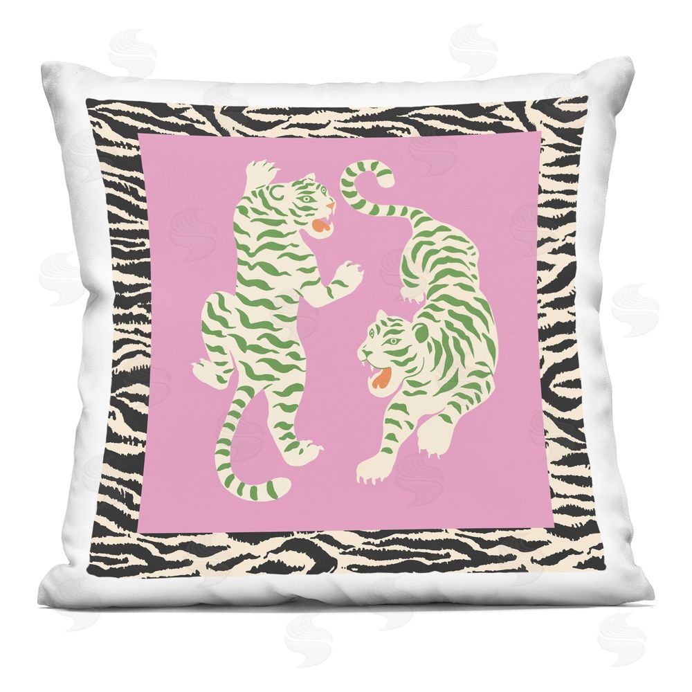 Karolina Sato Purple & Green Twin Tigers Square Printed Throw Pillow