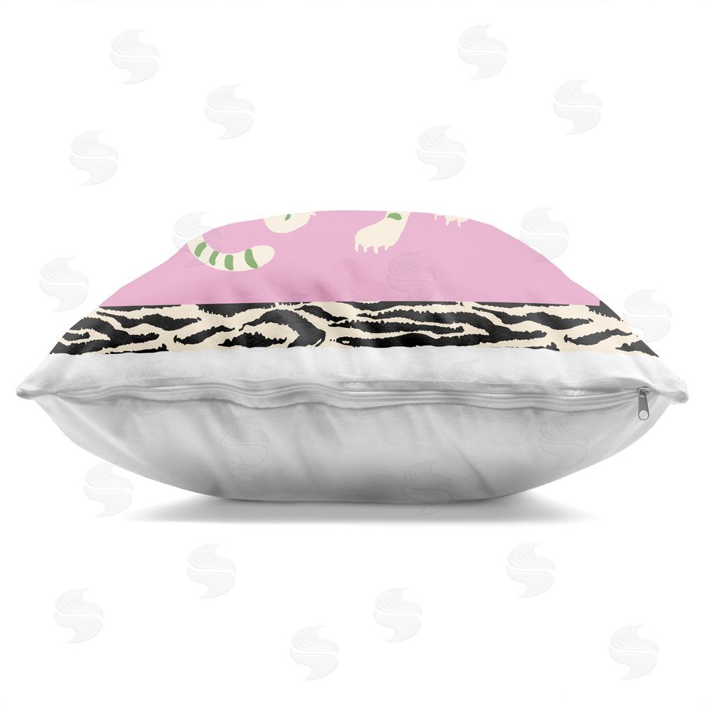 Karolina Sato Purple & Green Twin Tigers Square Printed Throw Pillow Side View with Zipper Detail