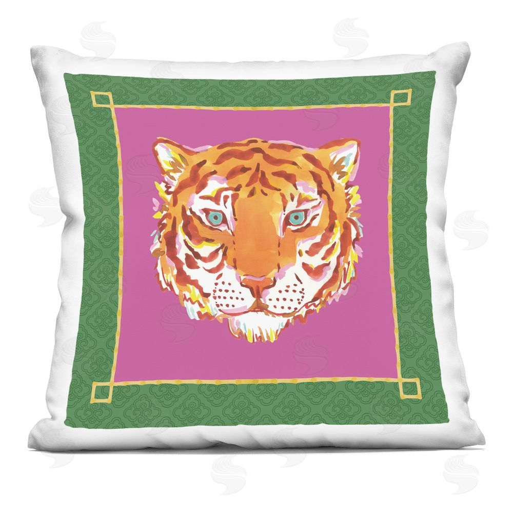 Karolina Sato Bordered Exotic Tiger Portrait Square Printed Throw Pillow
