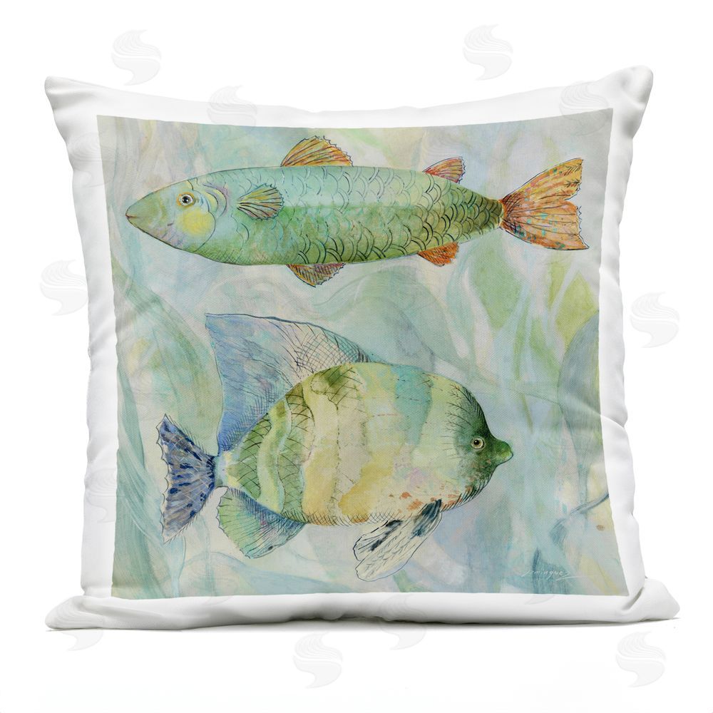 Lorenzo Collective Sweet Fish Duo Watercolor Outdoor Square Printed Throw Pillow