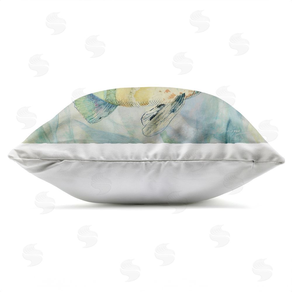 Lorenzo Collective Sweet Fish Duo Watercolor Outdoor Square Printed Throw Pillow Side View with Zipper Detail