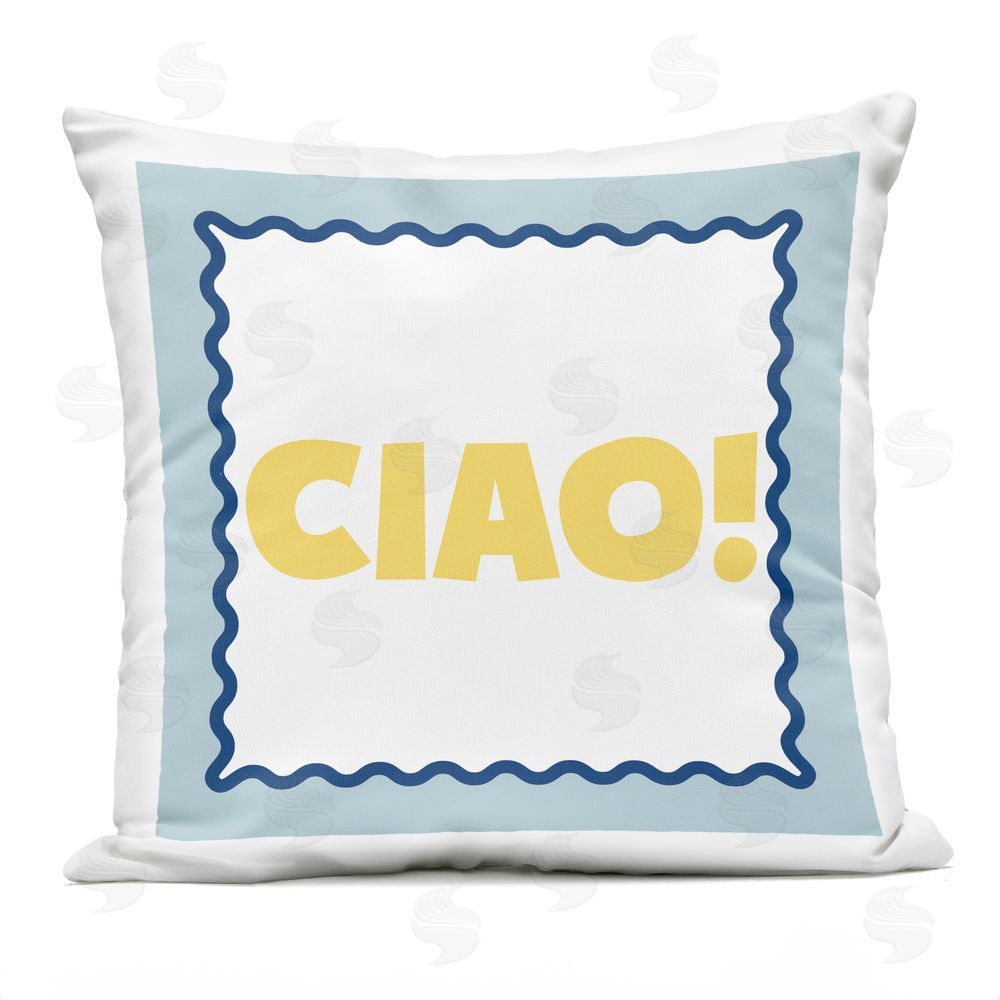 SD Graphics Studio CIAO! Bold Yellow Typography Outdoor Square Printed Throw Pillow