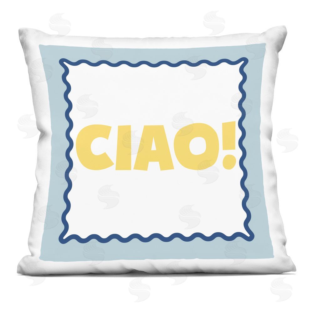 SD Graphics Studio CIAO! Bold Yellow Typography Square Printed Throw Pillow